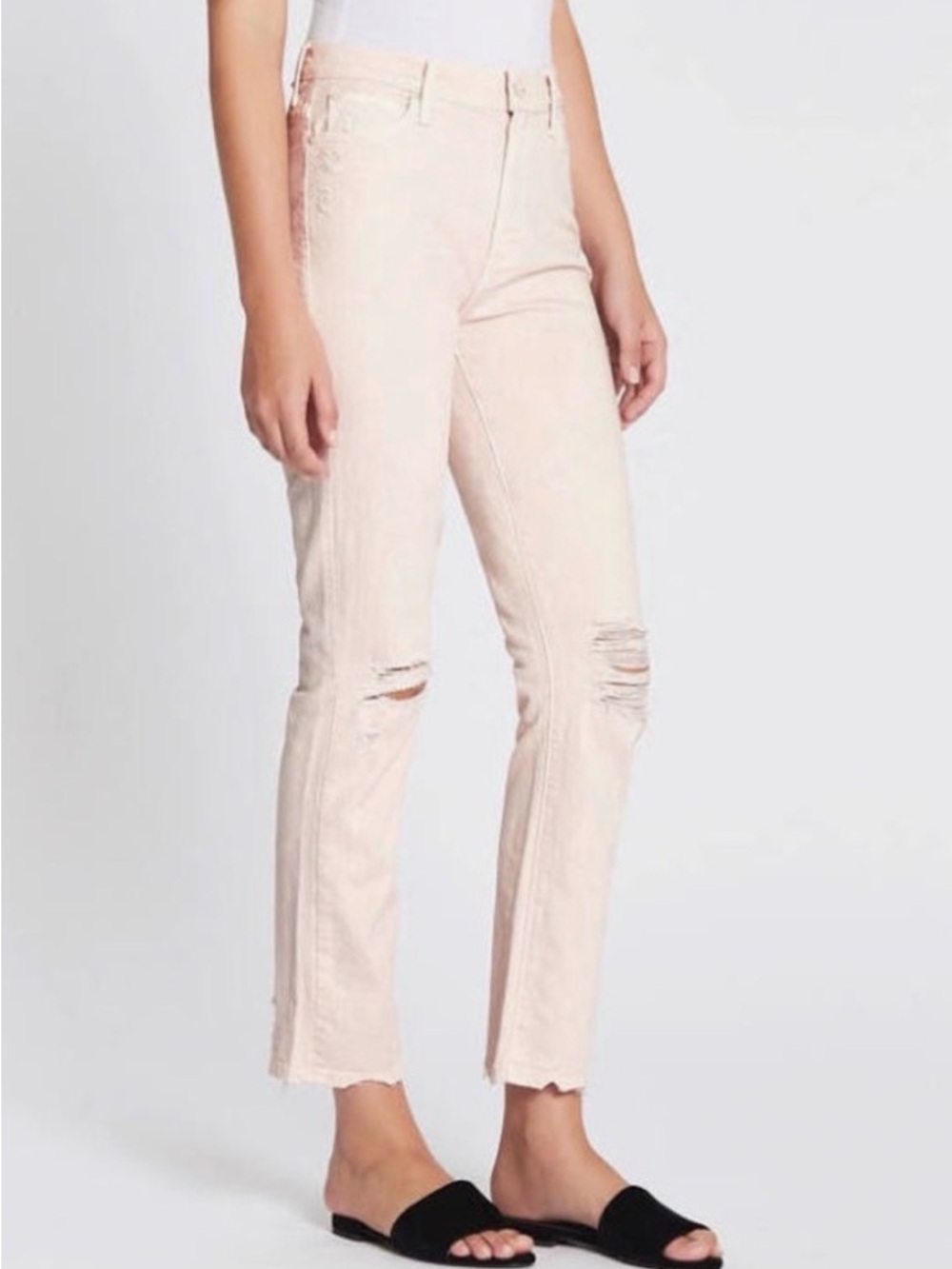 Mother High Rise Straight Leg Jeans Blush Pink Distressed Raw Hem Size 29 - Picture 2 of 13